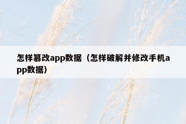 怎样篡改app数据（怎样破解并修改手机app数据）