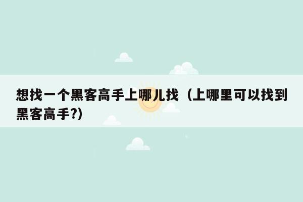 想找一个黑客高手上哪儿找（上哪里可以找到黑客高手?）