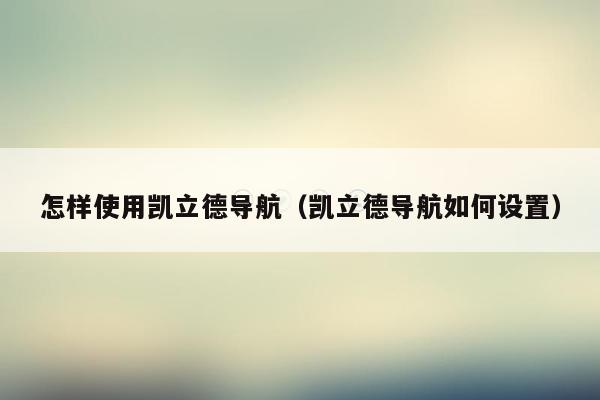 怎样使用凯立德导航（凯立德导航如何设置）