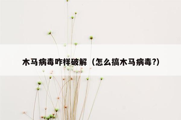 木马病毒咋样破解（怎么搞木马病毒?）