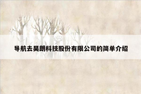 导航去昊朗科技股份有限公司的简单介绍